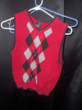 Red Argyle Knit Sweater Vest